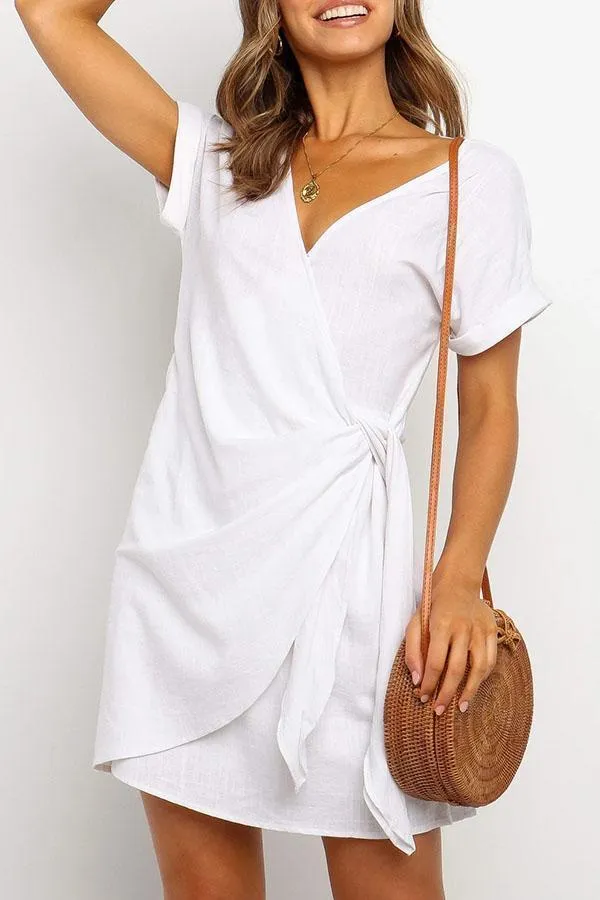Lace Up Pullover V-neck Dress