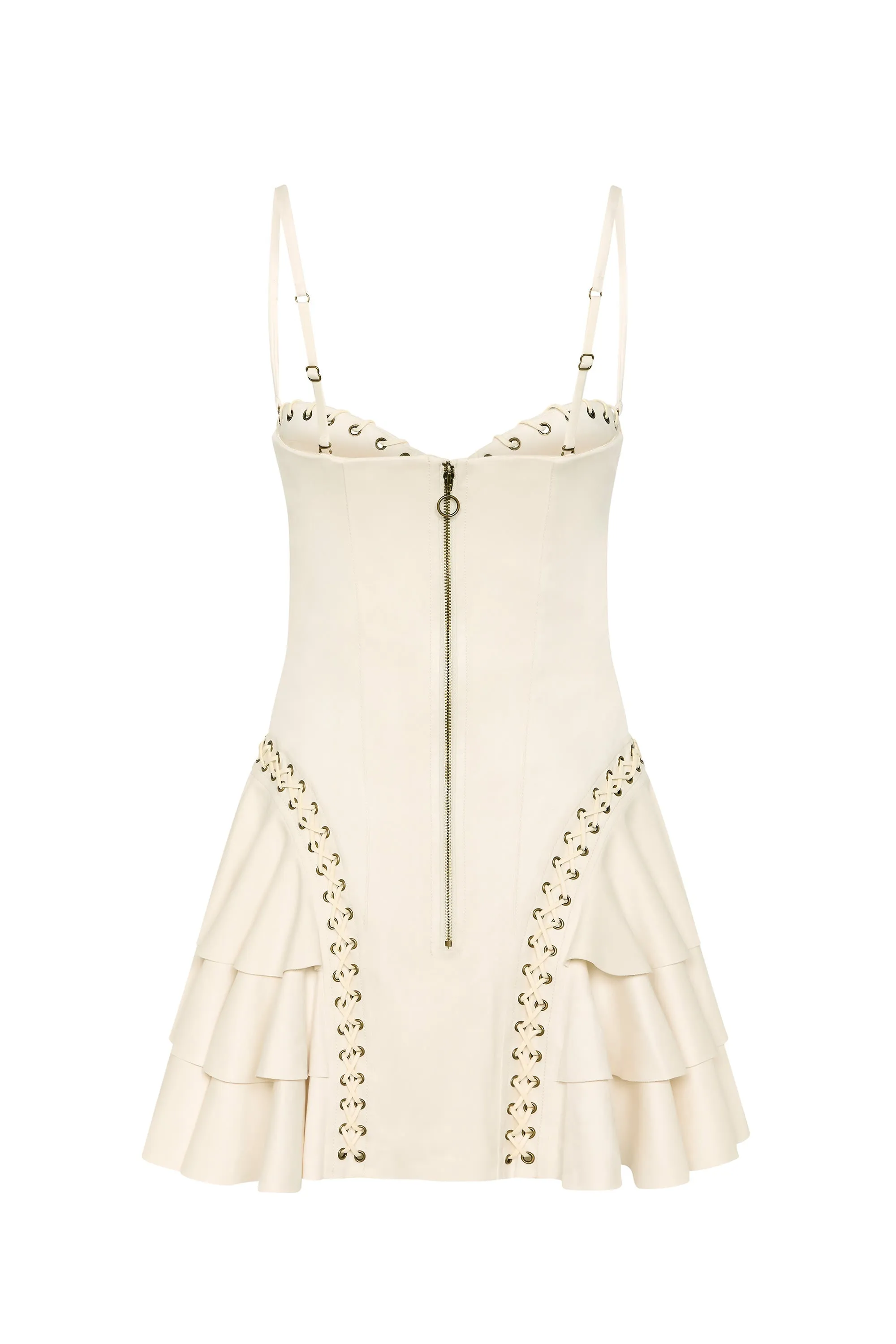 Lace-Up Tiered Corset Mini Dress in Ivory