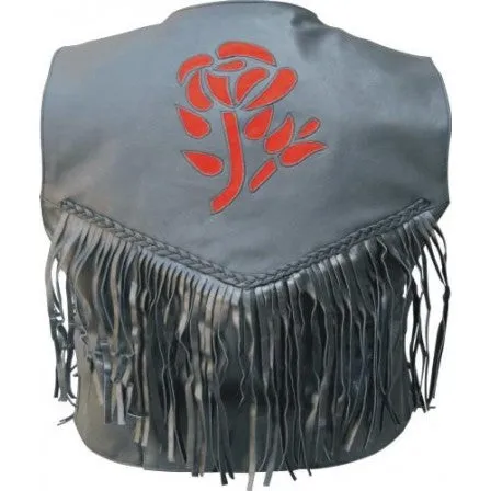Ladies Analine Leather Red Rose Braided Fringe Motorcycle Vest