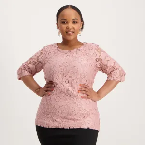 Ladies Scallop Lace Top - Pink