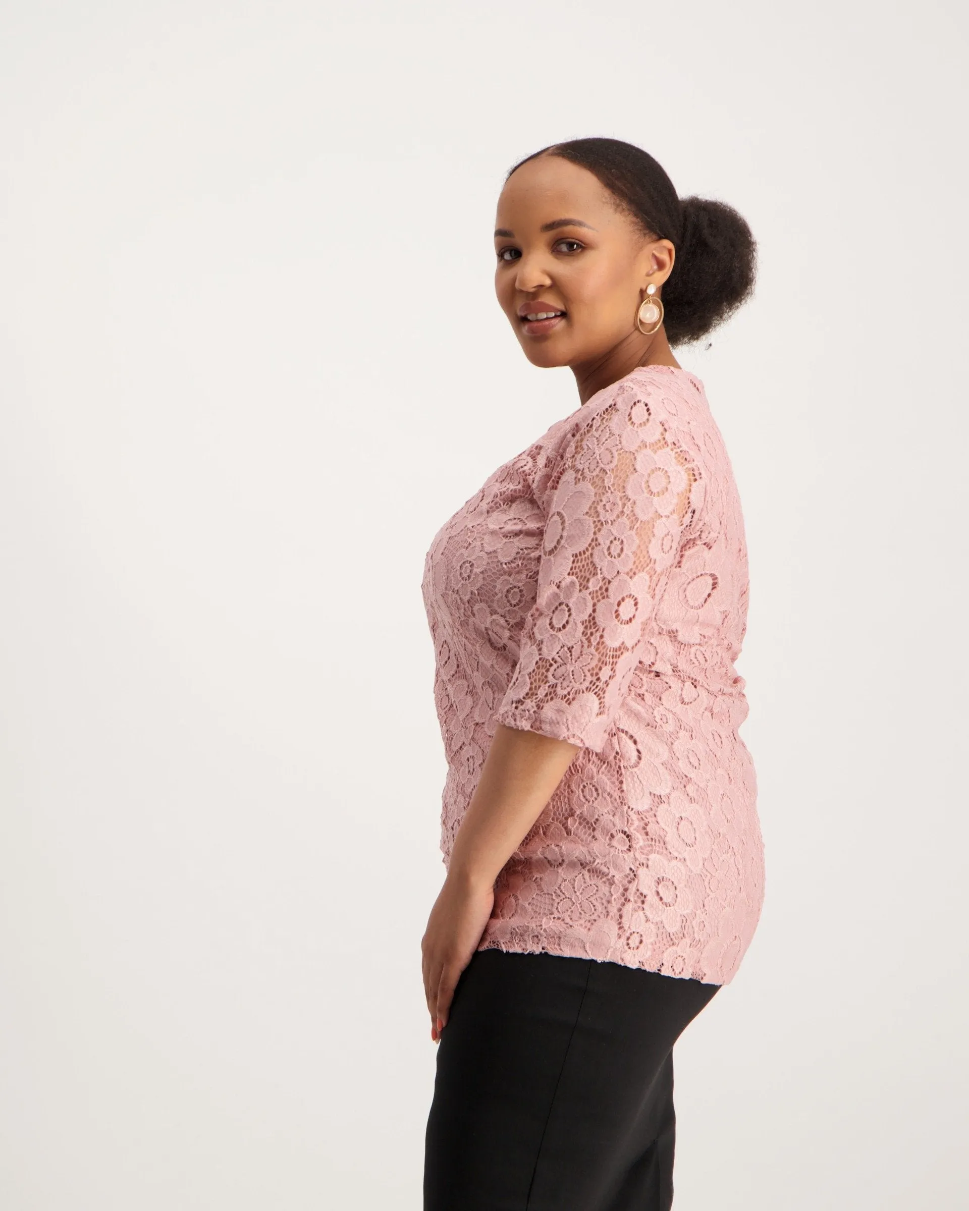 Ladies Scallop Lace Top - Pink
