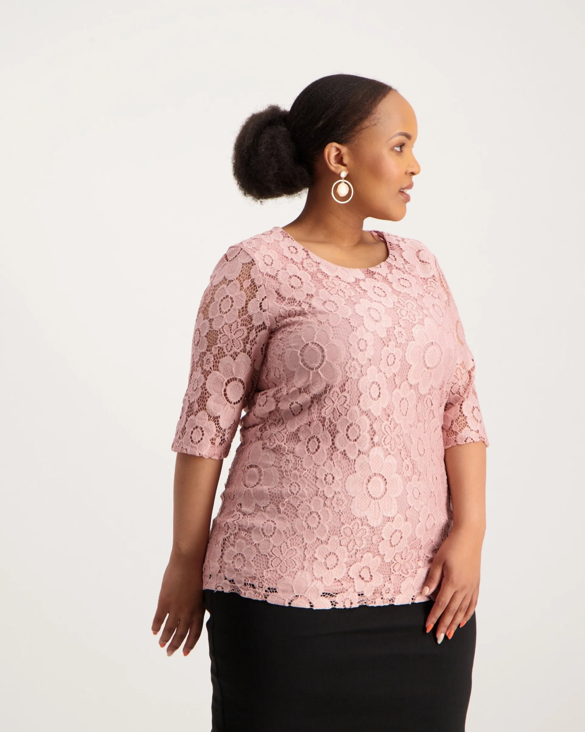 Ladies Scallop Lace Top - Pink