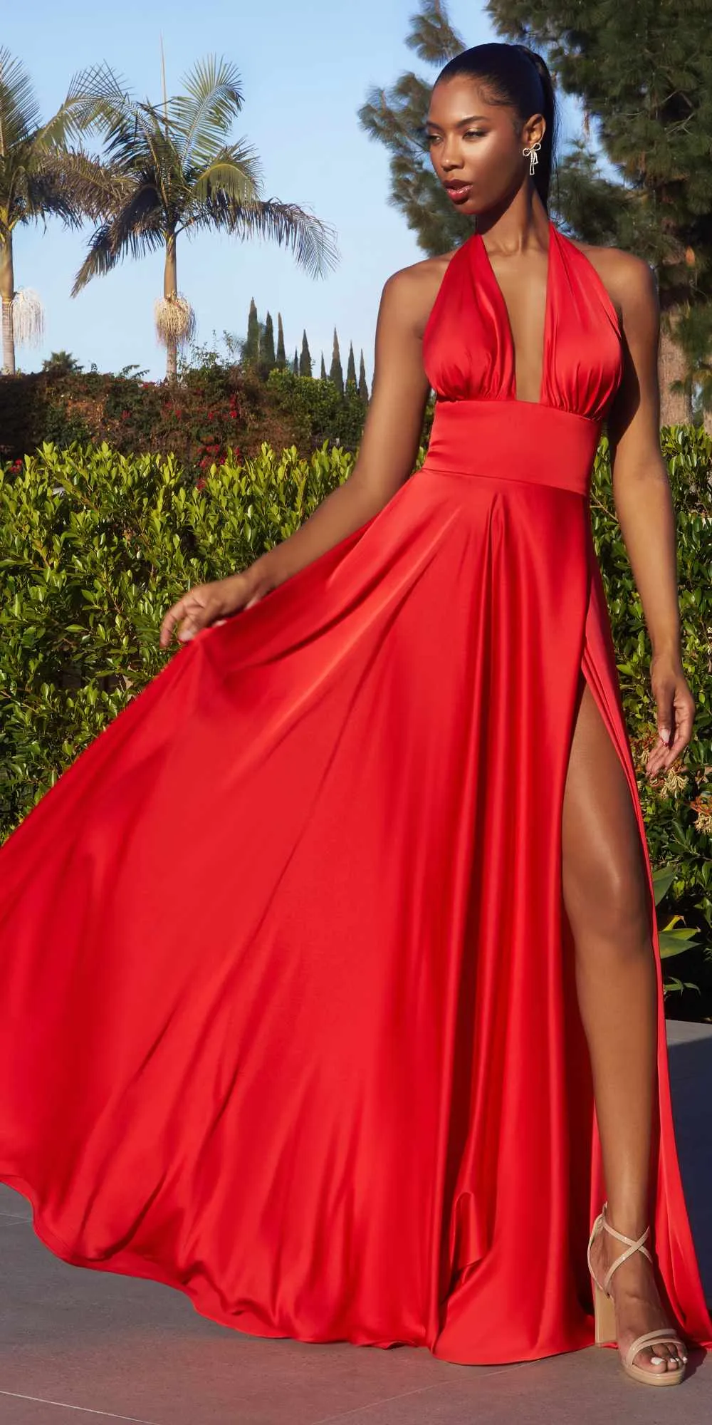 Ladivine CD323 Long Interchangeable Strap Satin A-Line Dress