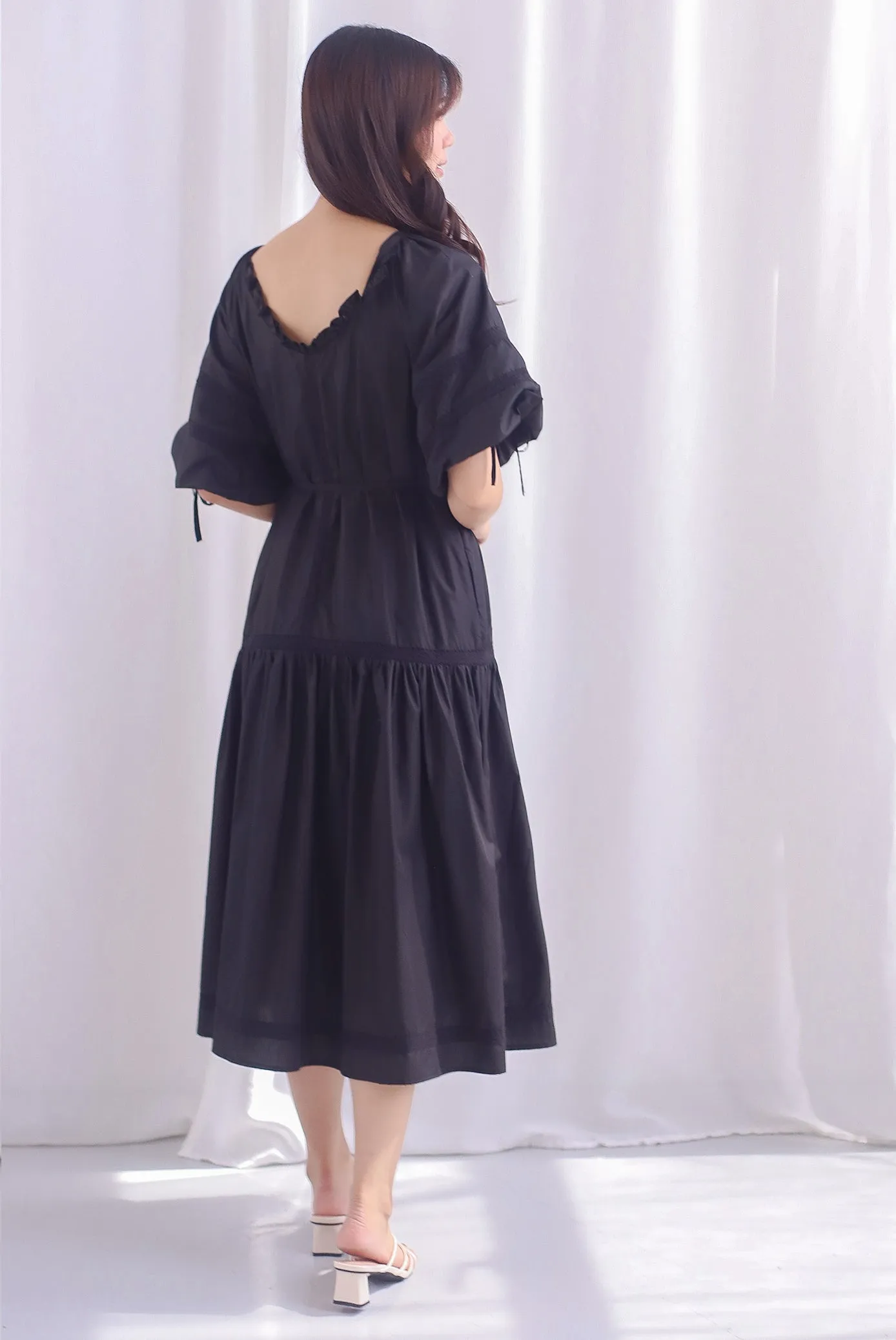 Laney Crochet Stripe Drop Hem Maxi Dress In Black
