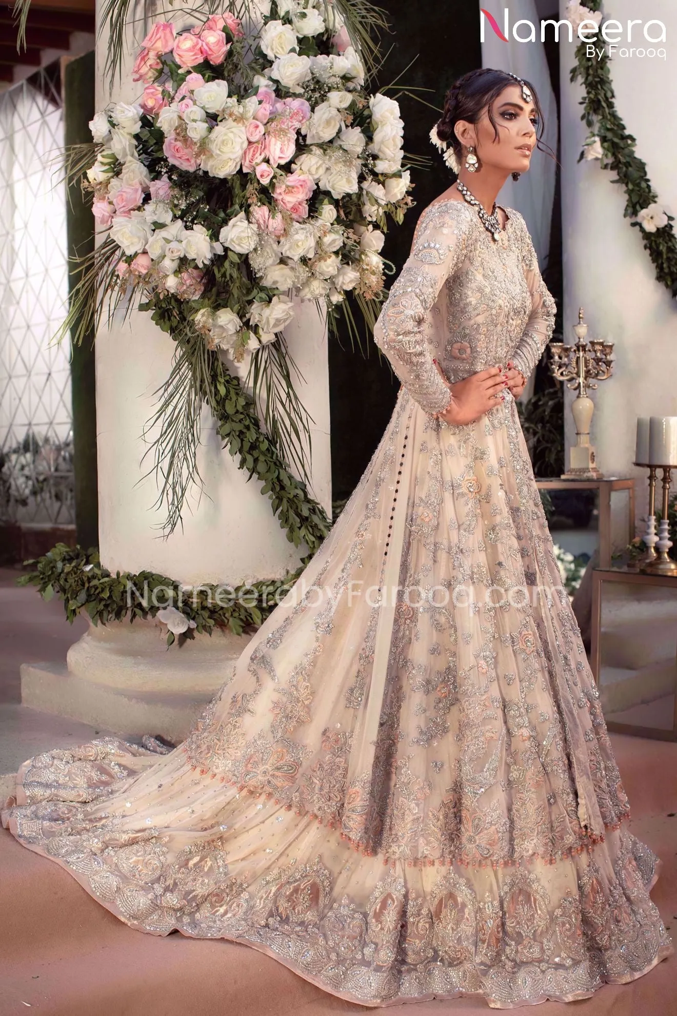 Latest Pakistani Bridal Gown with Net Lehenga #BS118