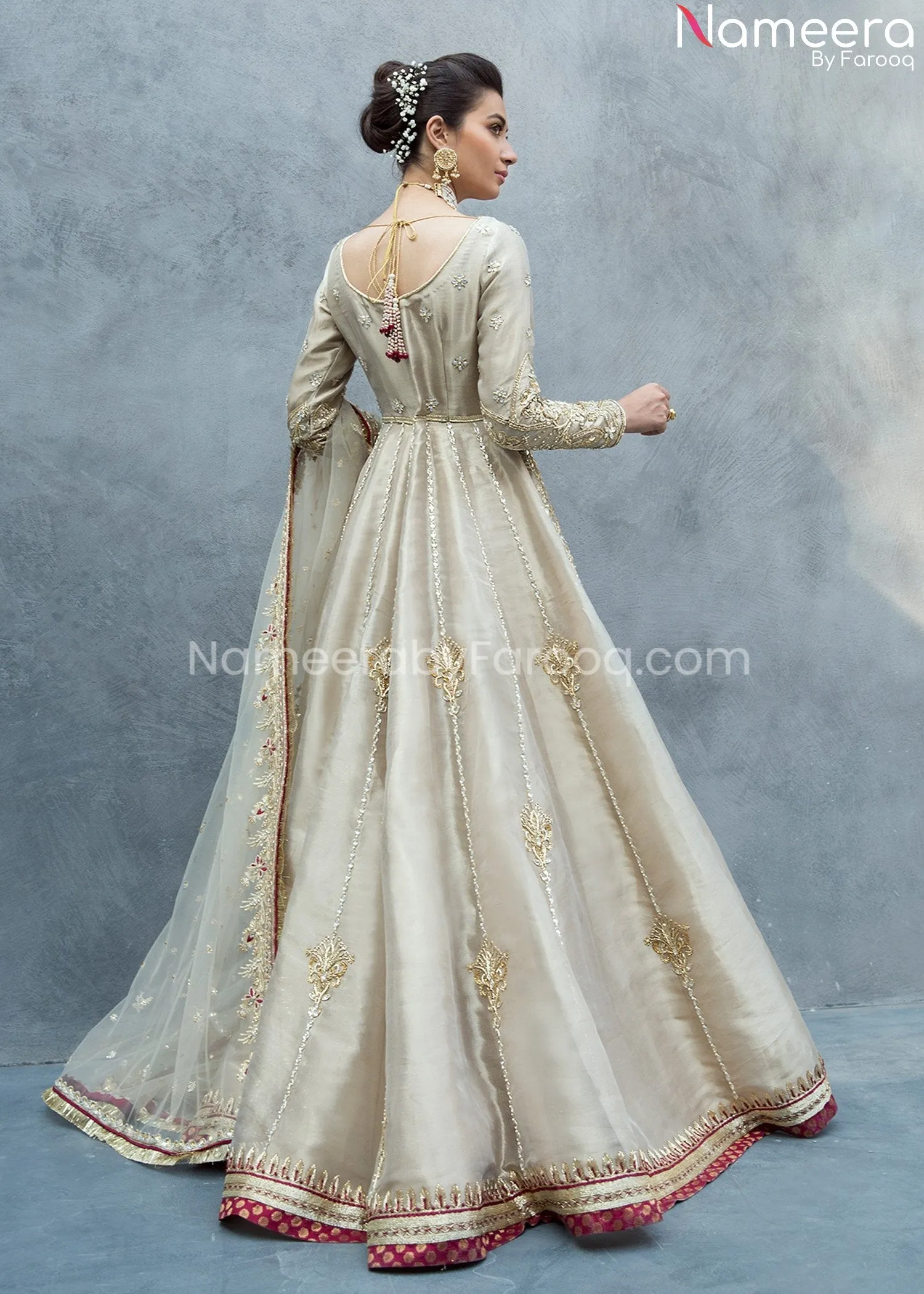 Latest Pakistani Bridal Pishwas in Gold Color #BS107