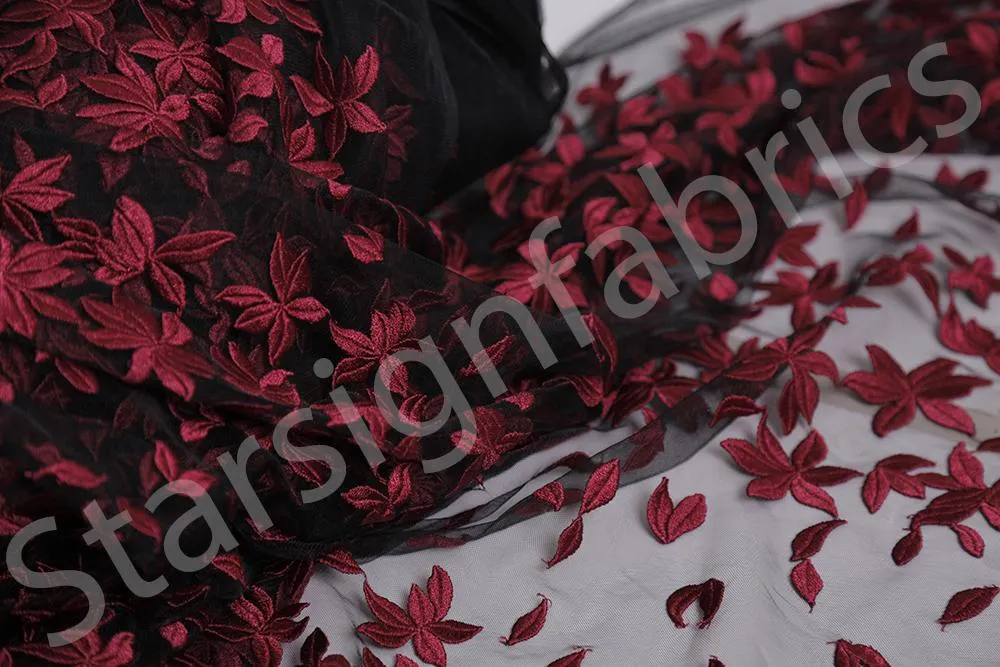 Leaf Design Embroidery Fabric