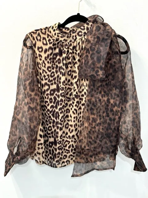 Leopard Print Sheer Sleeve Blouse