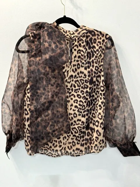 Leopard Print Sheer Sleeve Blouse
