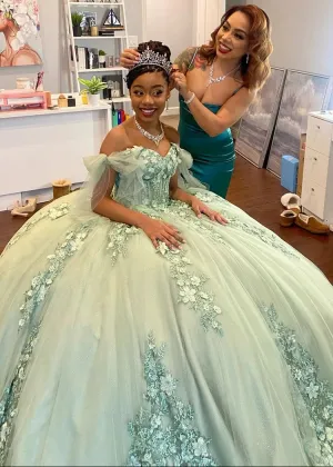 Letitia | Ball Gown  Lace Off the Shoulder Sage Green Quinceanera Dress