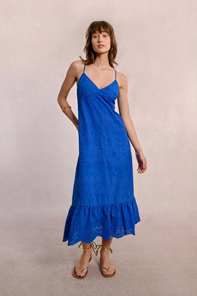 LONG DRESS WITH ENGLISH EMBROIDERY, BACKLESS