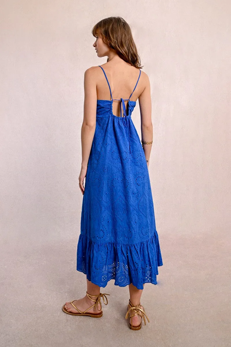 LONG DRESS WITH ENGLISH EMBROIDERY, BACKLESS