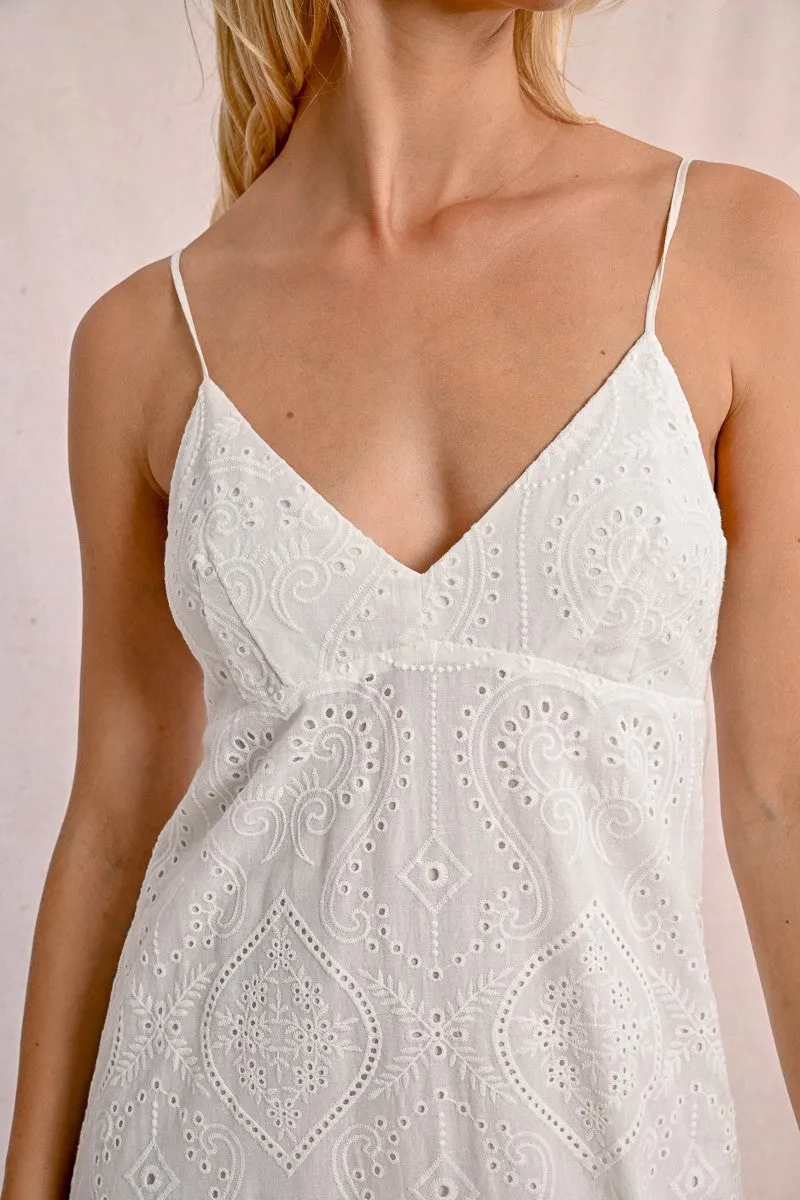 LONG DRESS WITH ENGLISH EMBROIDERY, BACKLESS