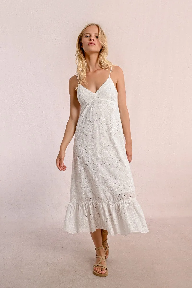 LONG DRESS WITH ENGLISH EMBROIDERY, BACKLESS