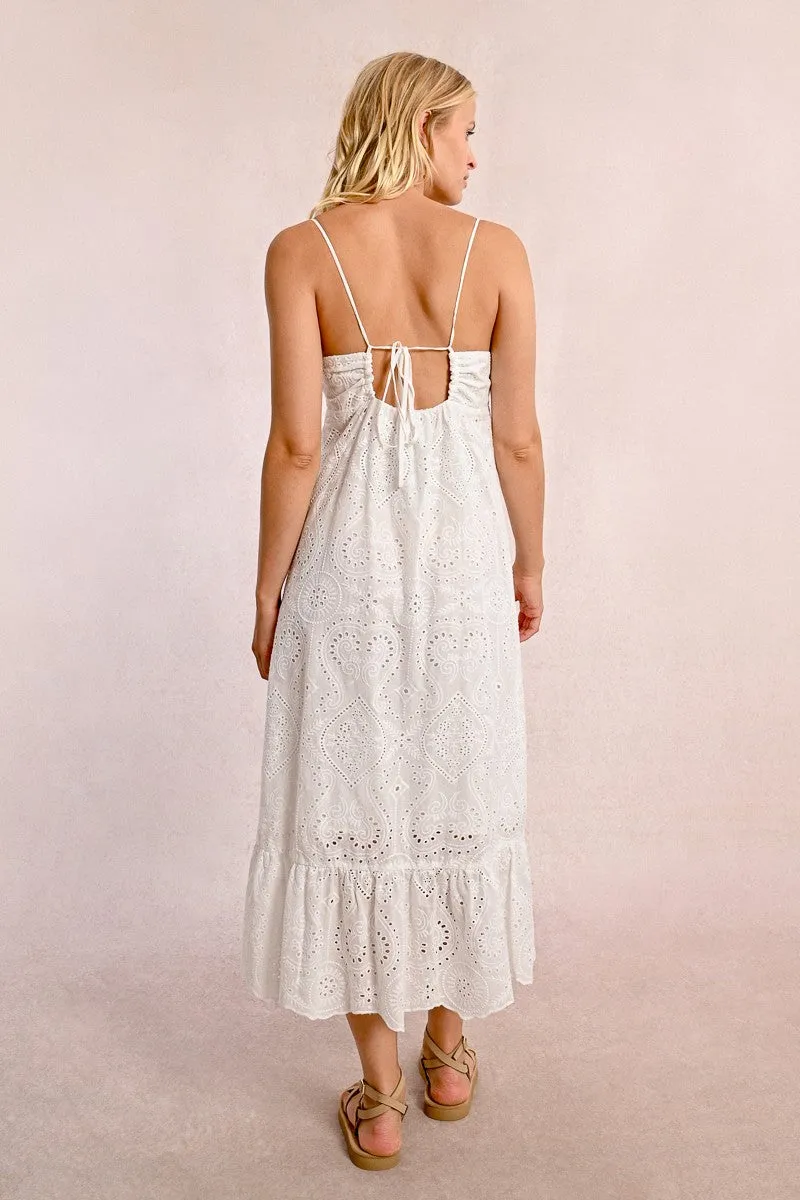 LONG DRESS WITH ENGLISH EMBROIDERY, BACKLESS