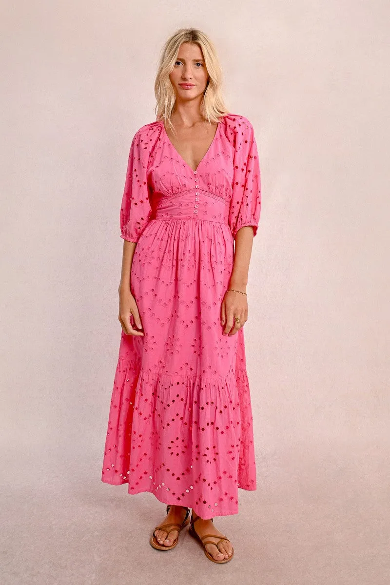 LONG OPENWORK EMBROIDERY DRESS