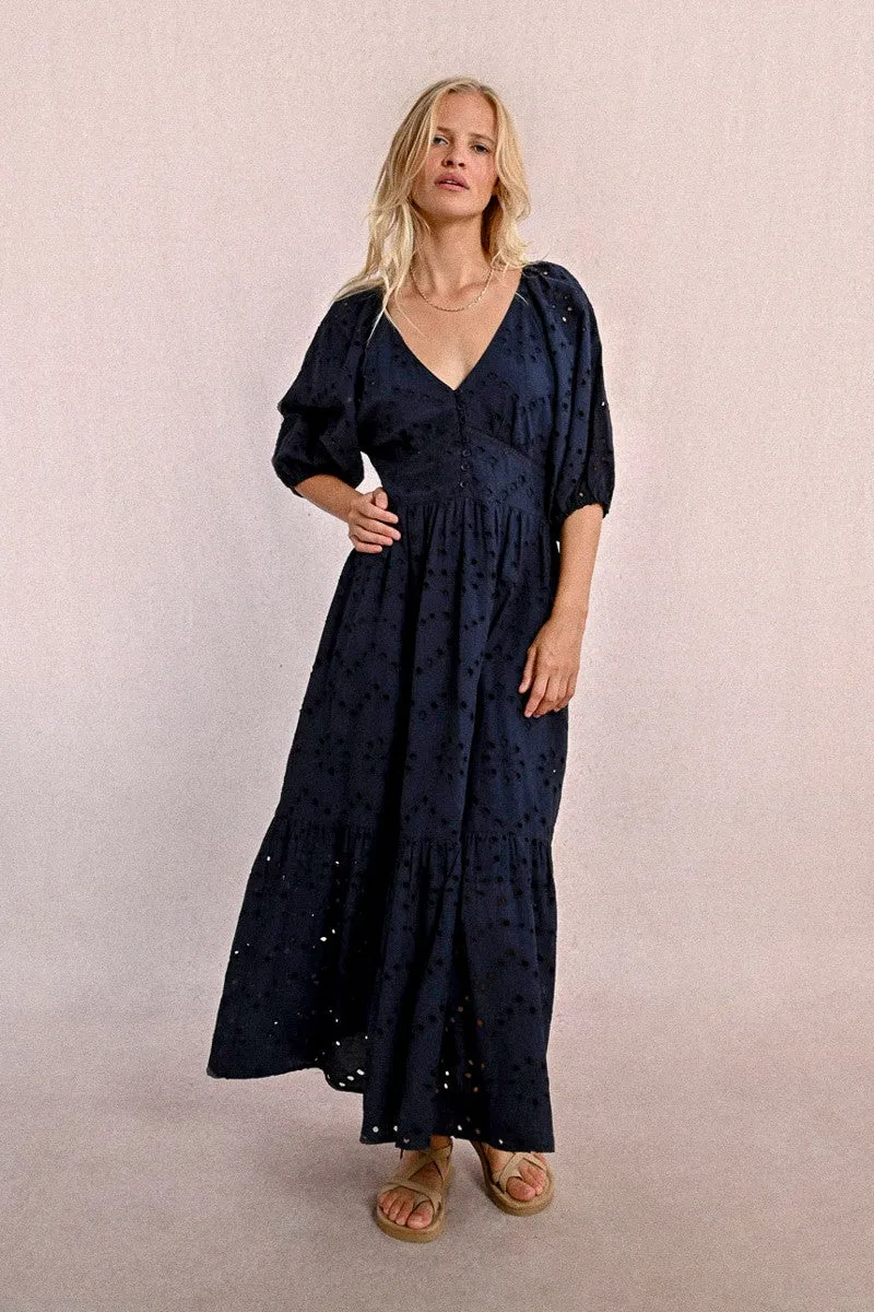 LONG OPENWORK EMBROIDERY DRESS