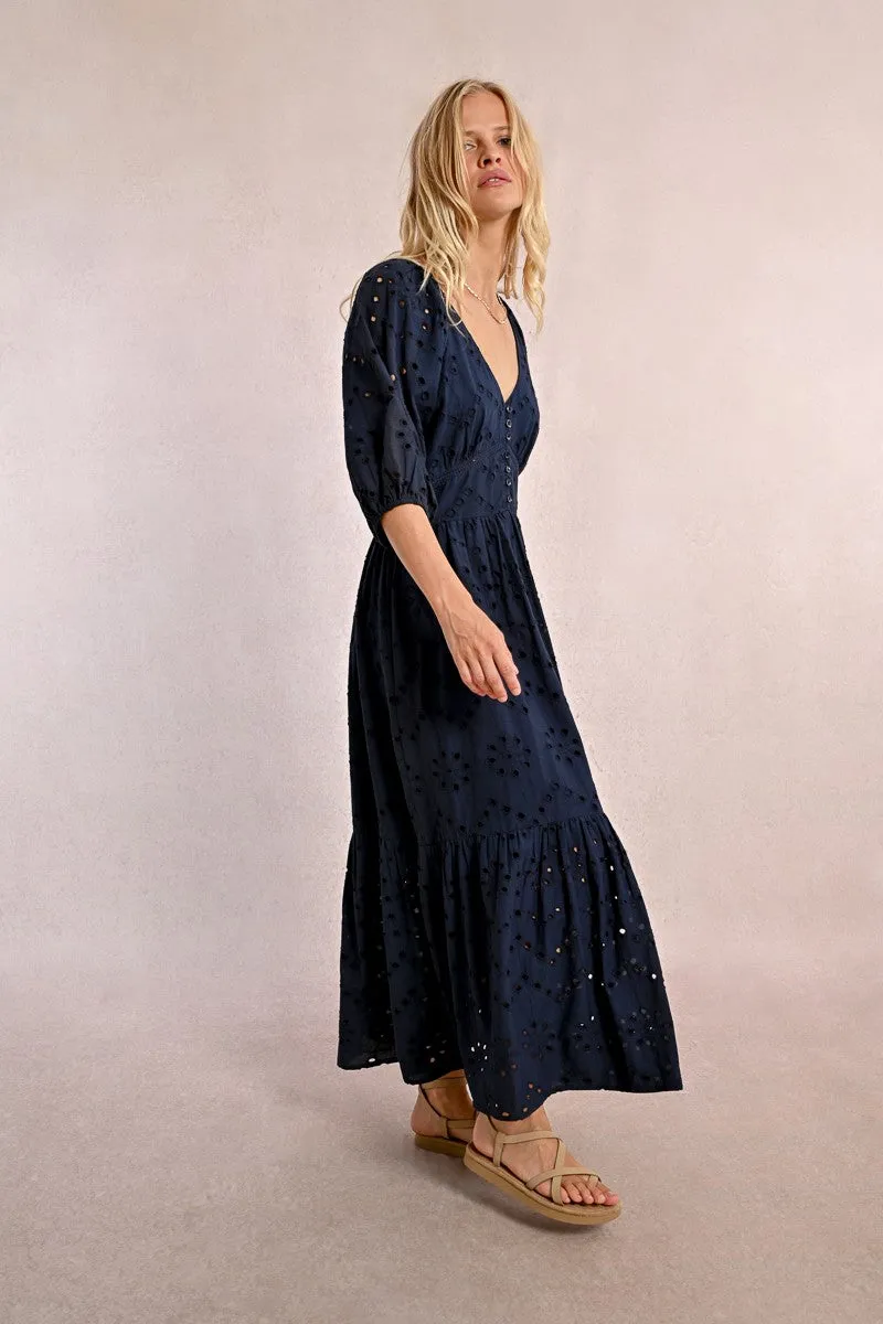 LONG OPENWORK EMBROIDERY DRESS