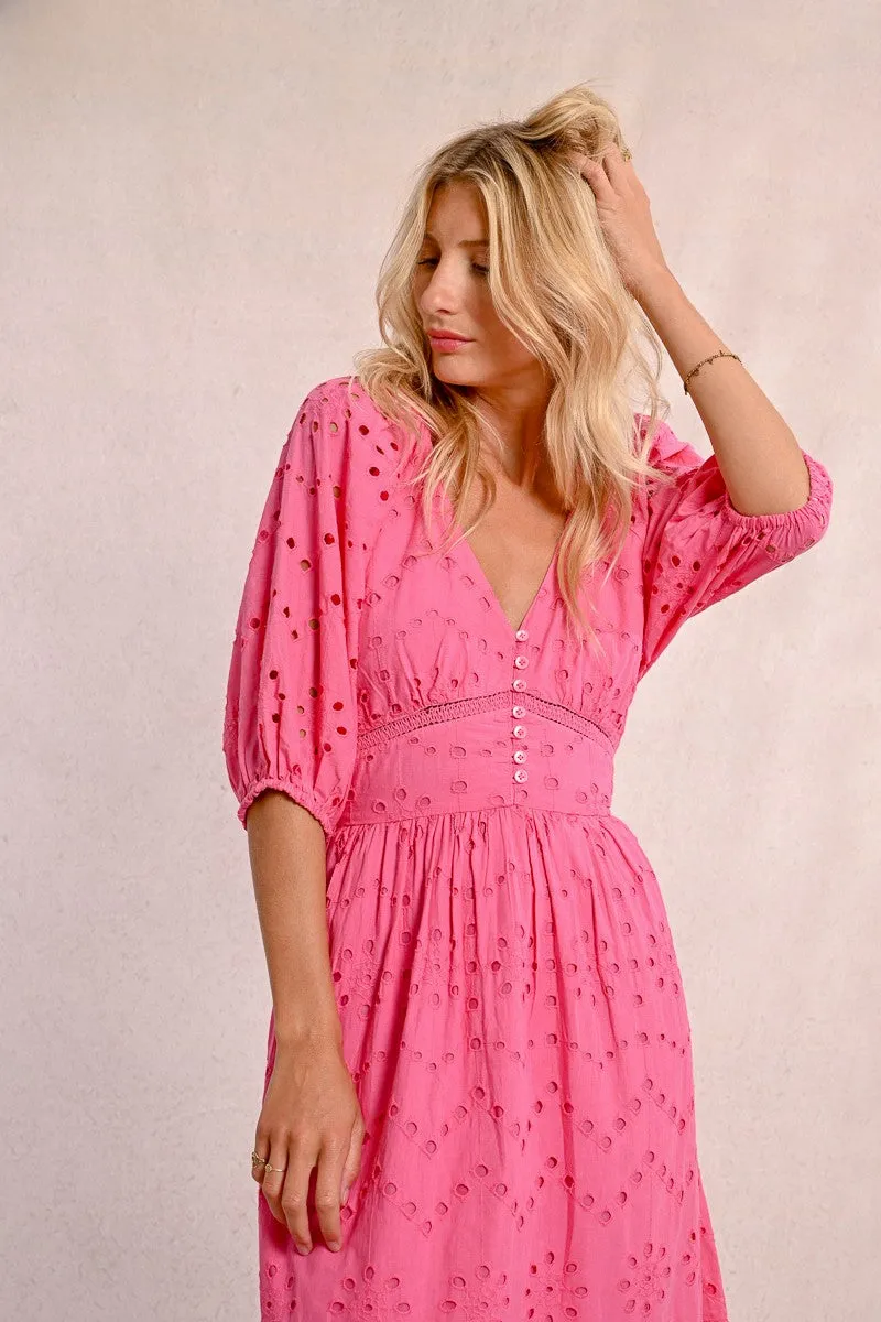 LONG OPENWORK EMBROIDERY DRESS