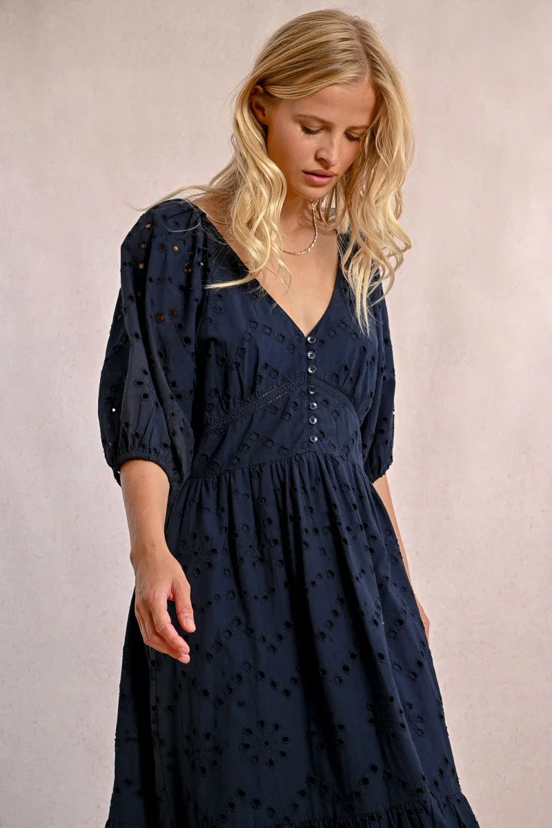 LONG OPENWORK EMBROIDERY DRESS