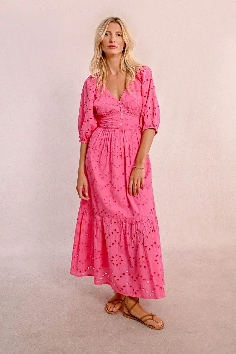 LONG OPENWORK EMBROIDERY DRESS