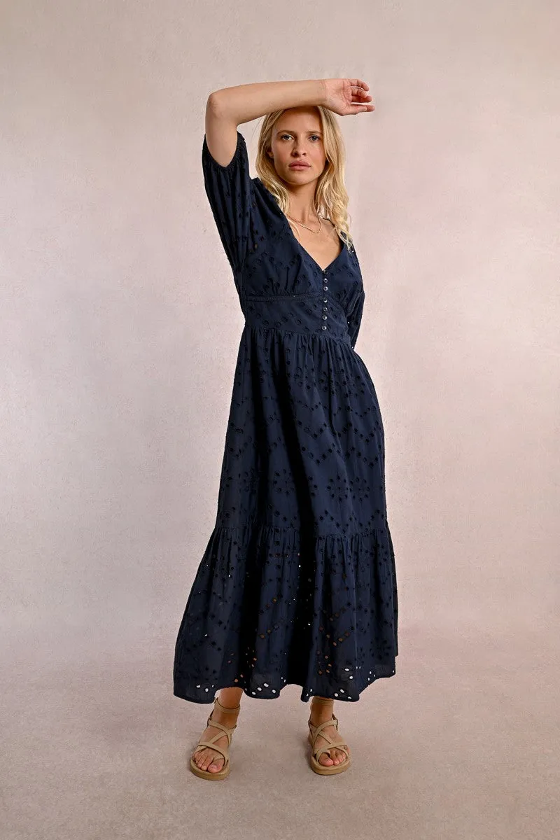 LONG OPENWORK EMBROIDERY DRESS