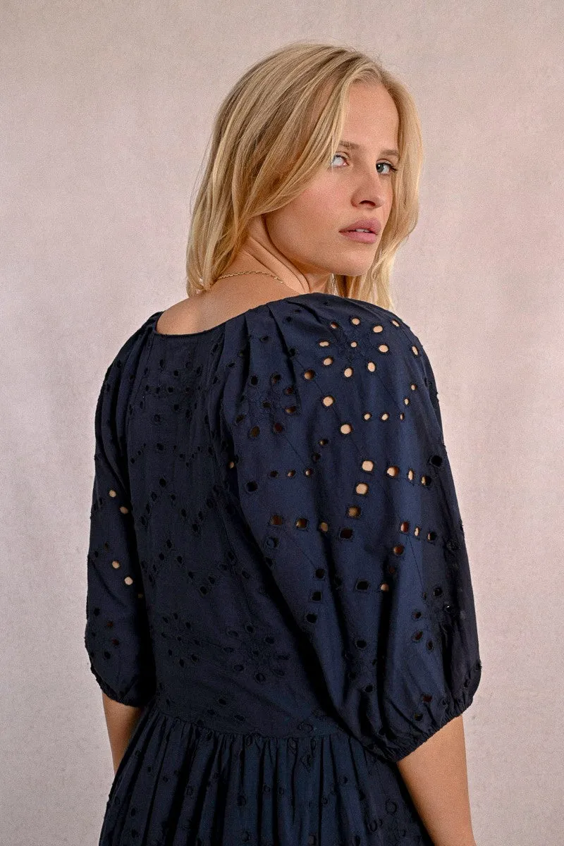 LONG OPENWORK EMBROIDERY DRESS