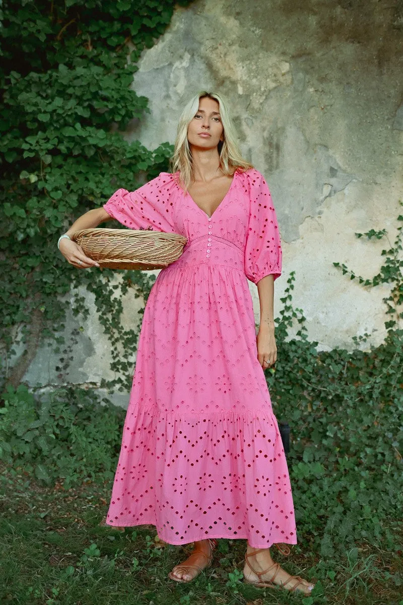 LONG OPENWORK EMBROIDERY DRESS