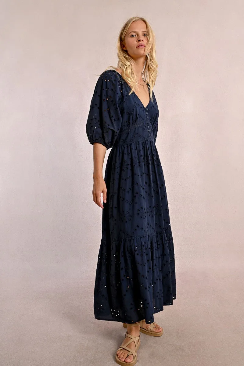 LONG OPENWORK EMBROIDERY DRESS