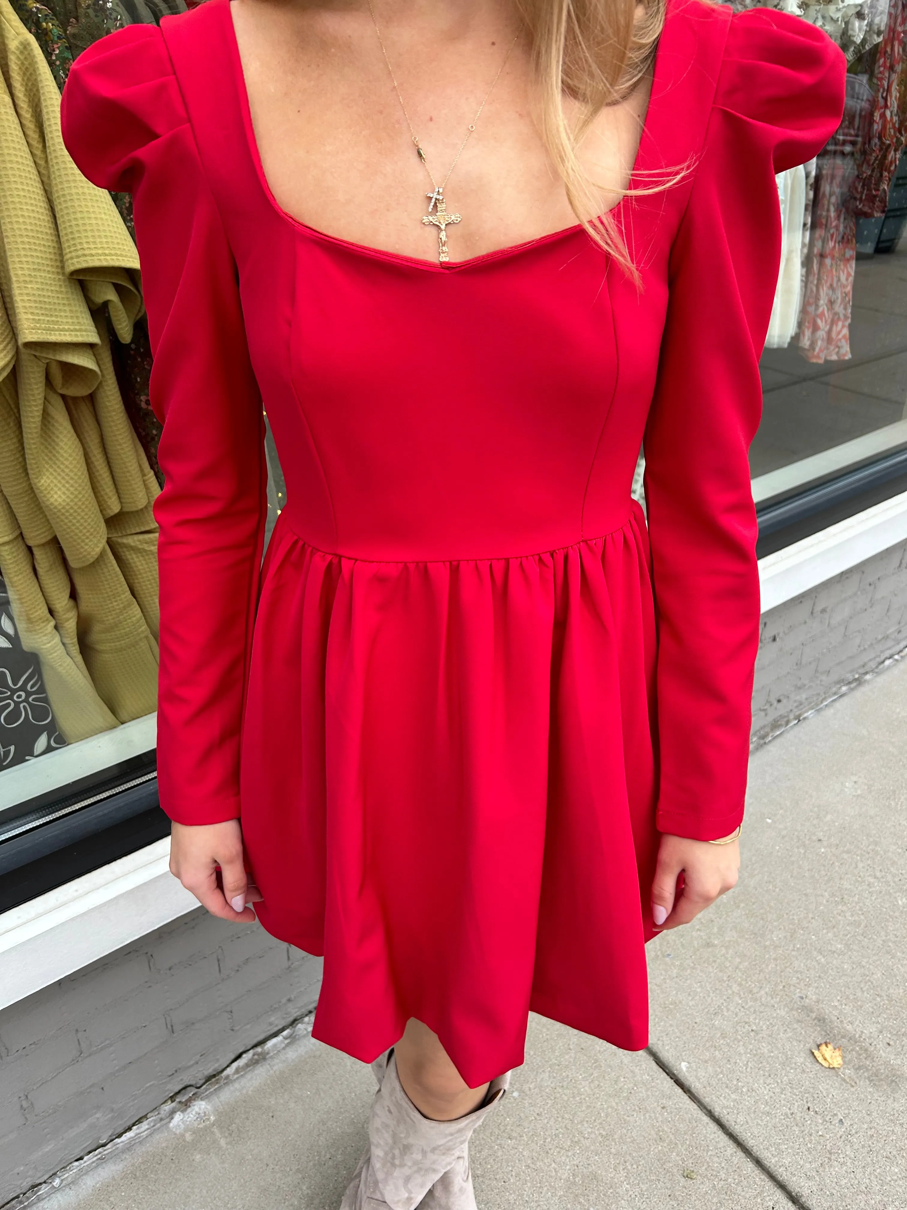 Long Sleeve Bubble Hem Mini Dress