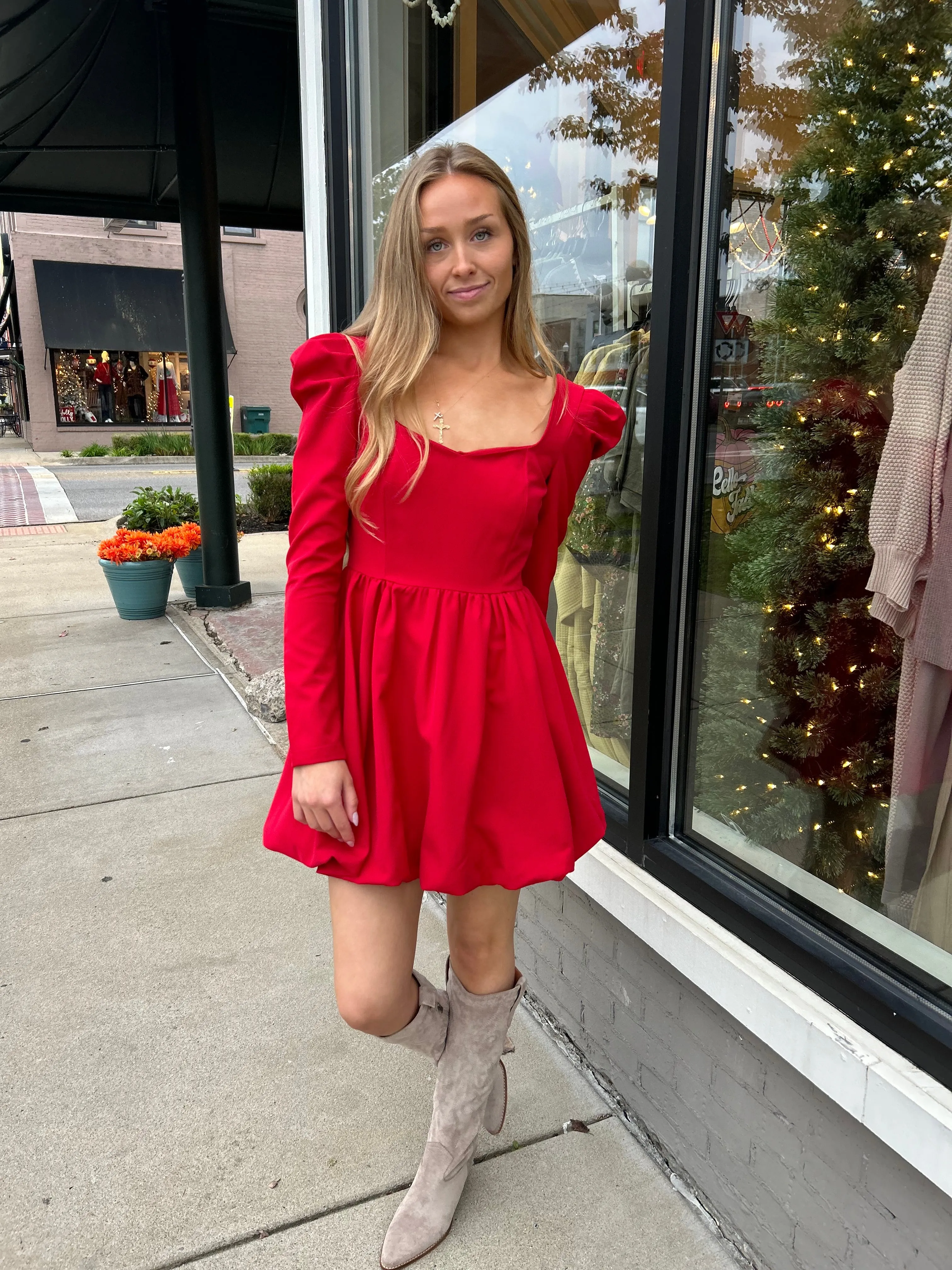 Long Sleeve Bubble Hem Mini Dress