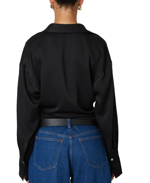 Long Sleeve Fitted Satin Button Down Top