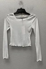 Long Sleeve Lettuce Edge Sheer Ribbed Crop Top
