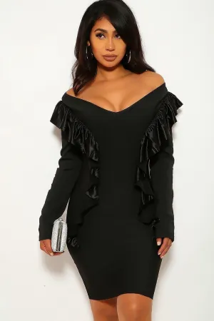 Long Sleeve, Off The Shoulder, V-cut Neckline Dress