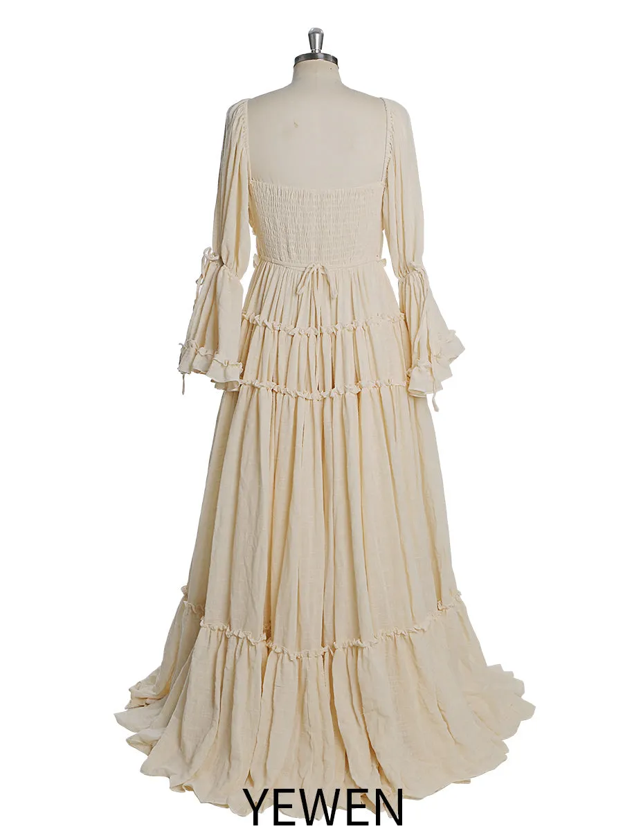 Long Sleeves Cotton Woman Dresses Two Side Slit Photo Shoot Dresses Fancy Photography Props YEWEN YW231020