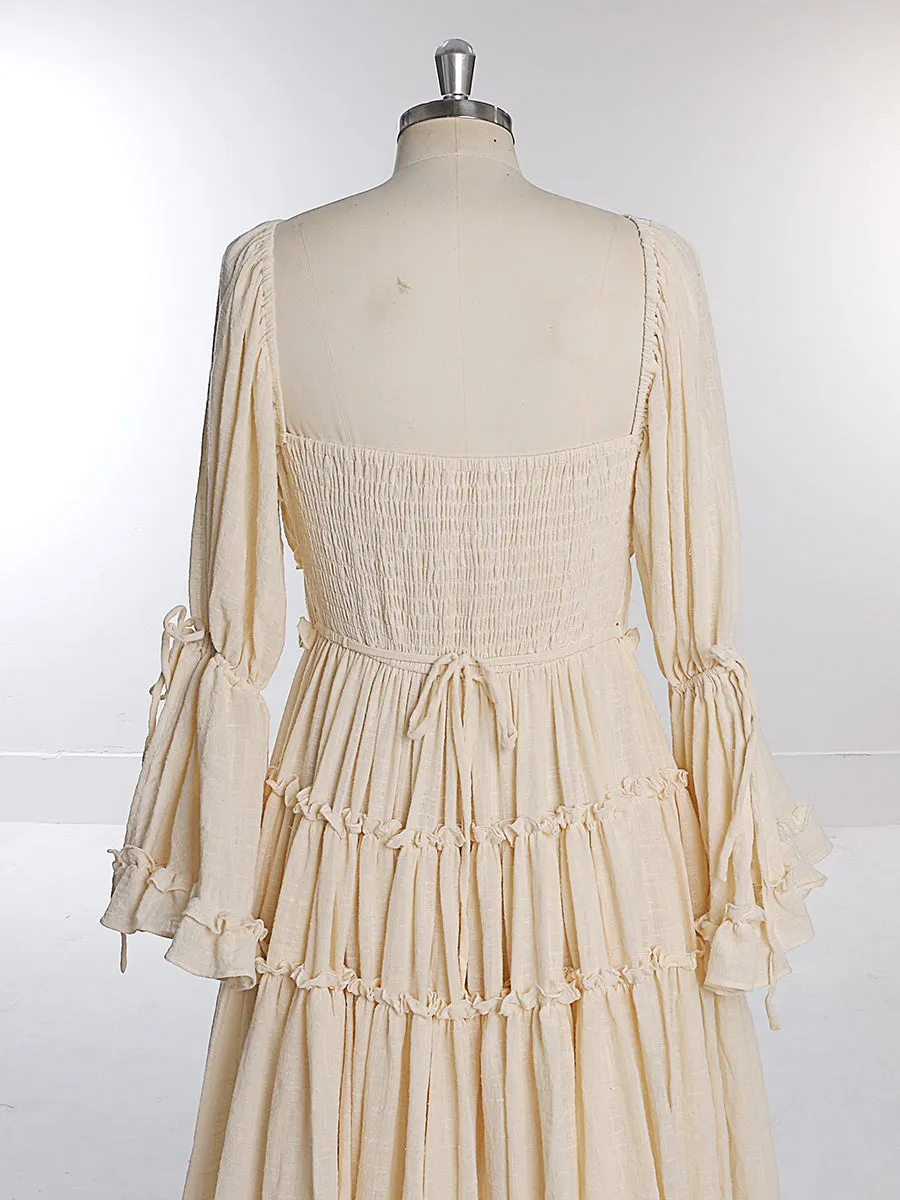 Long Sleeves Cotton Woman Dresses Two Side Slit Photo Shoot Dresses Fancy Photography Props YEWEN YW231020
