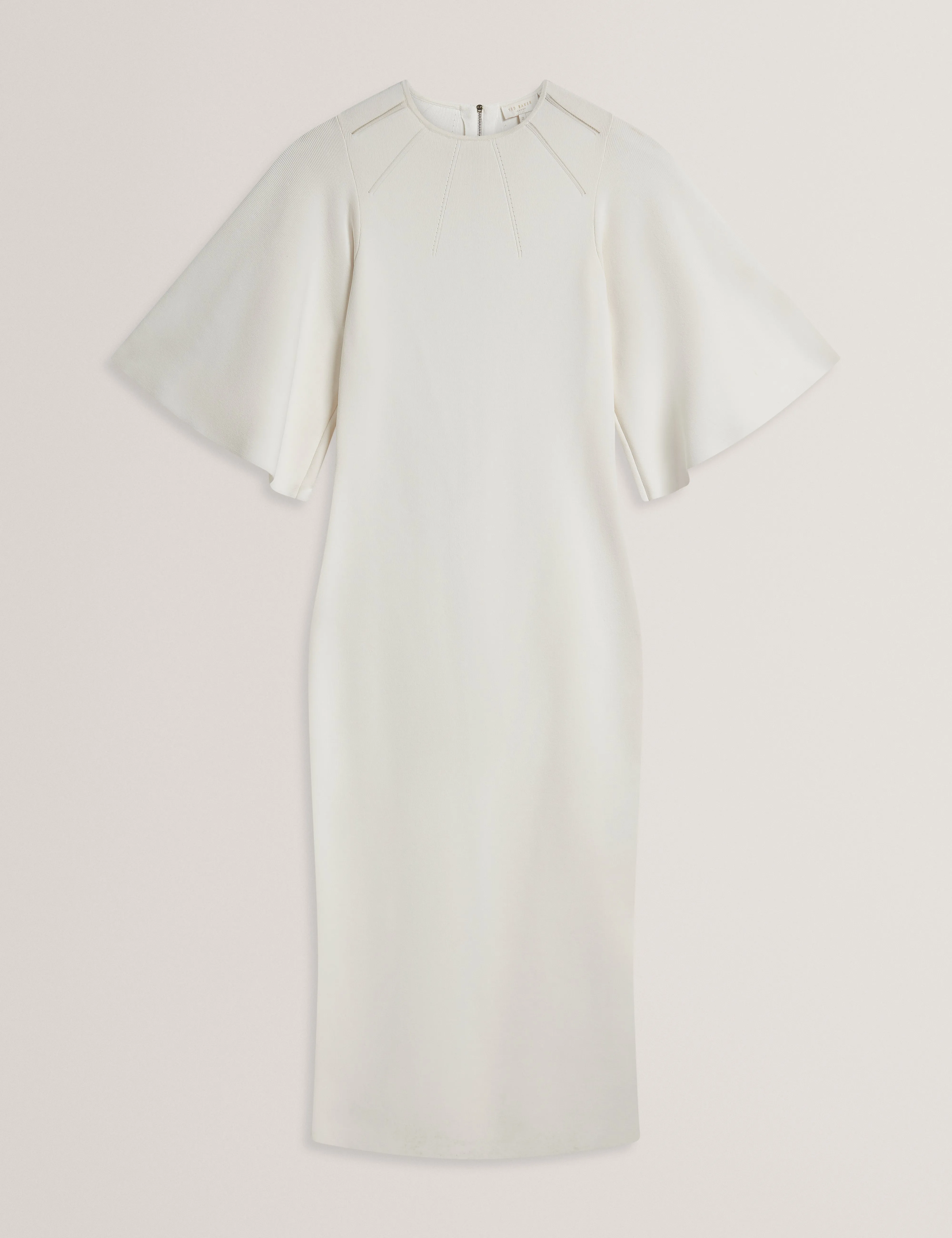 Lounia Fluted Sleeve Knitted Bodycon Midi Dres Ivory