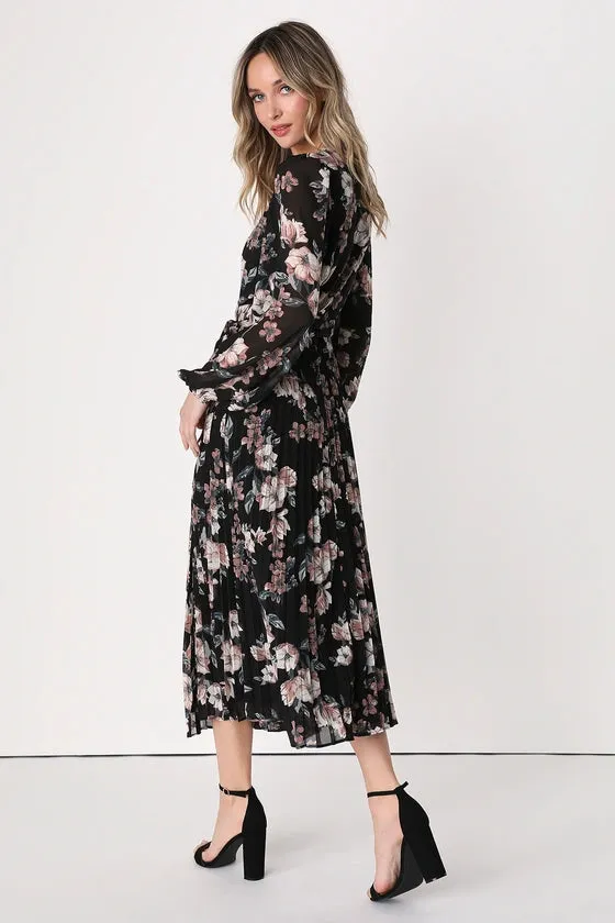 Lulus Pleated Floral Midi Dress
