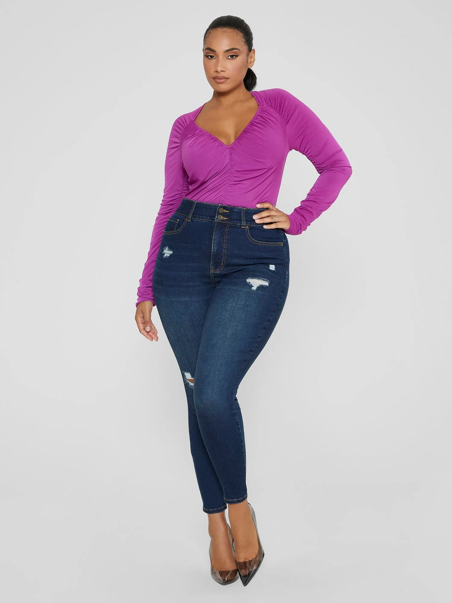 Lydia V-Neck Ruched Top