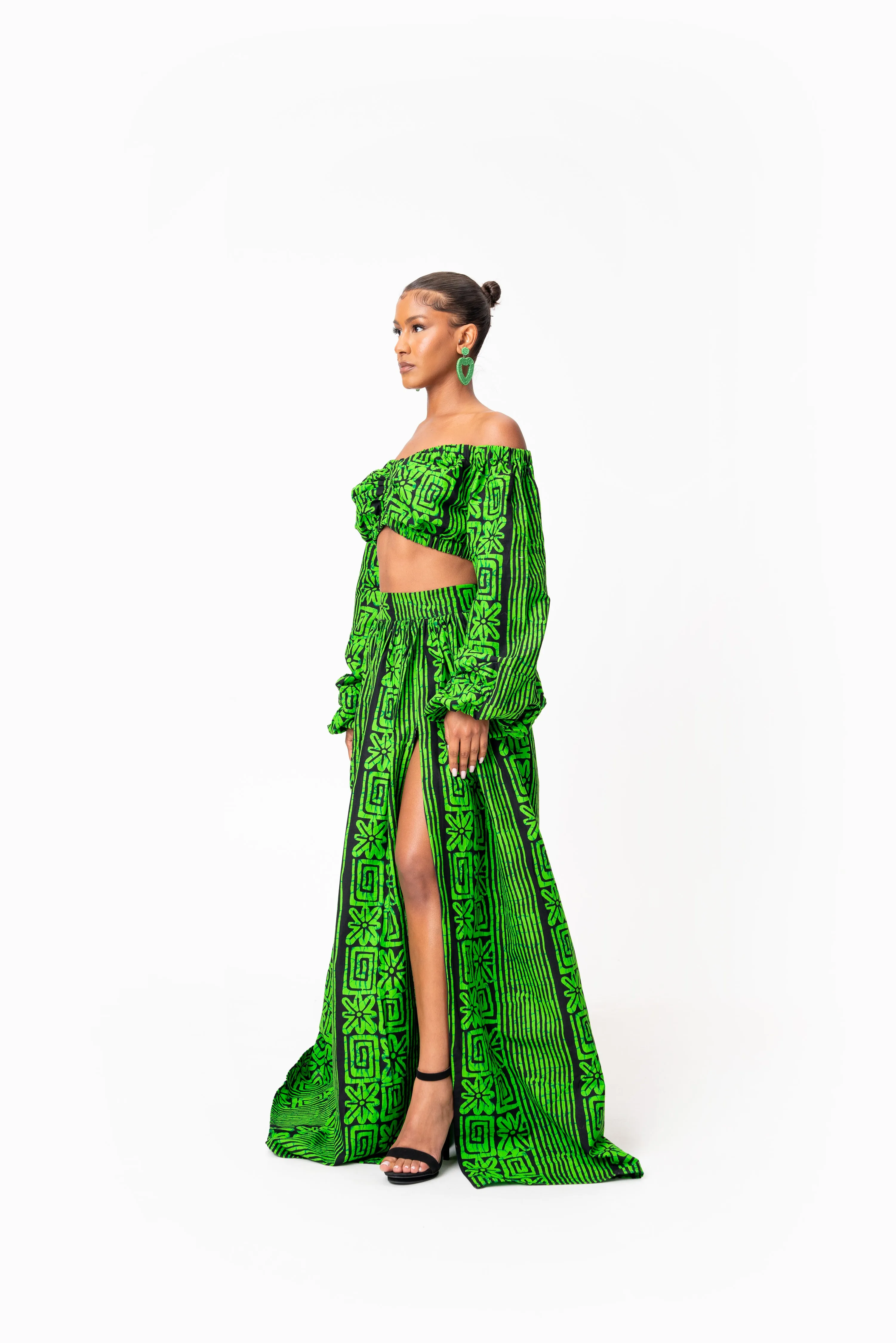 MAALI African Print Long Sleeve Crop Top