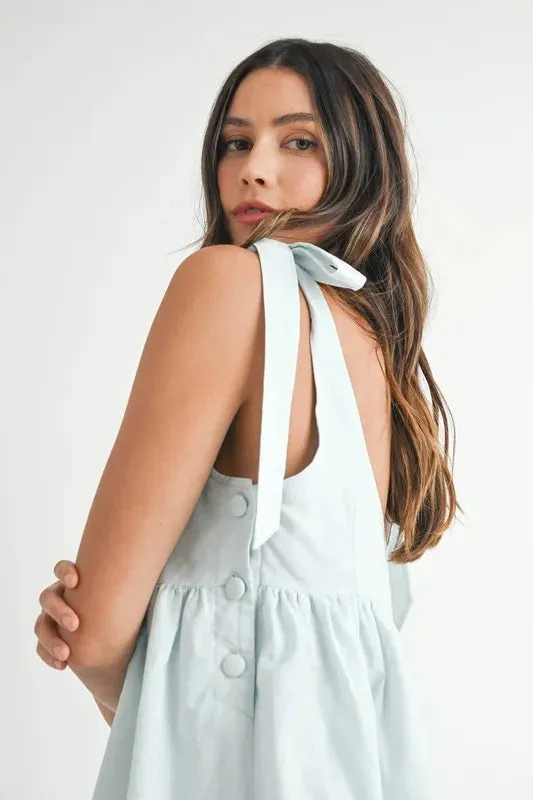 MABLE Zig Zag Embroidered Shoulder Tie Mini Dress