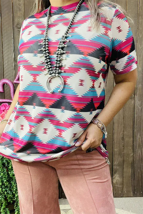 Magenta Turquoise Cream tribal top