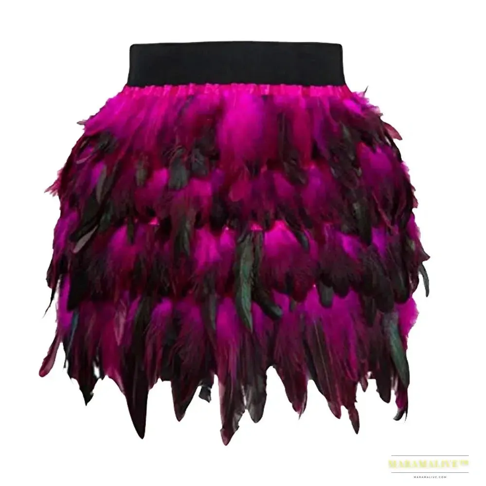 Maramalive™ Festival Carnival Feather Skirt Women High Waist Party Stage Performance Short Skirts Costumes Clothing