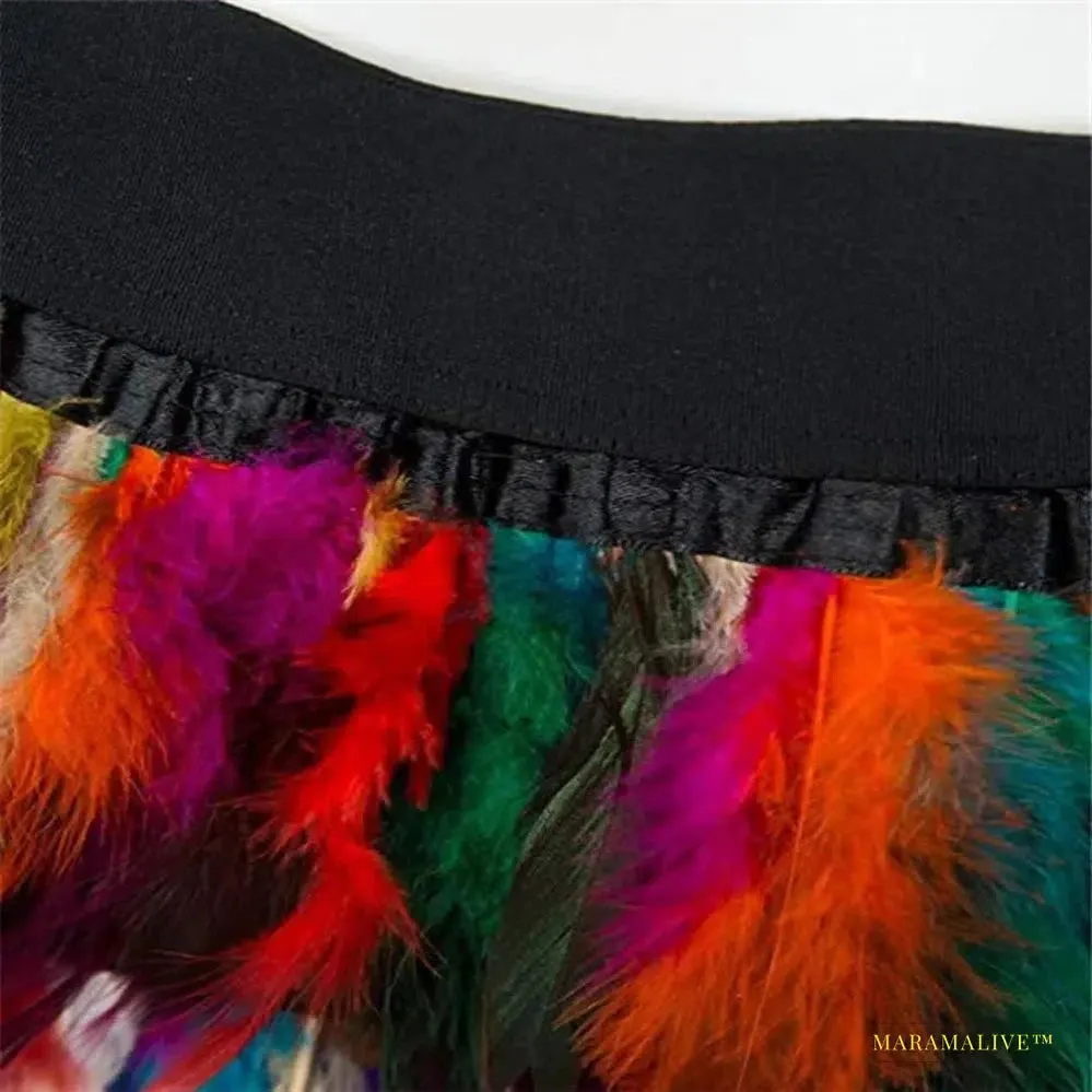 Maramalive™ Festival Carnival Feather Skirt Women High Waist Party Stage Performance Short Skirts Costumes Clothing