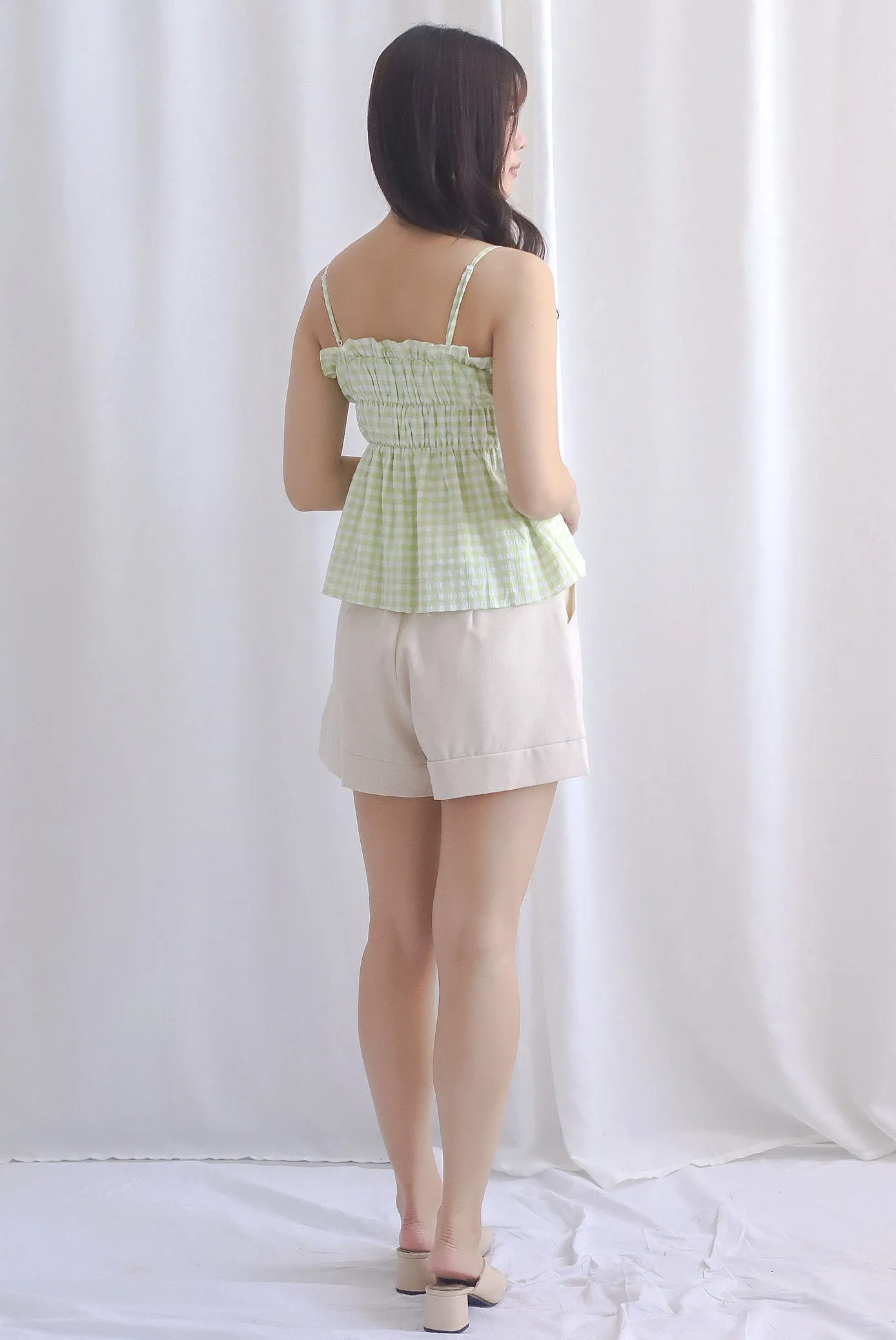 Margot Gingham Spag Babydoll Top In Green