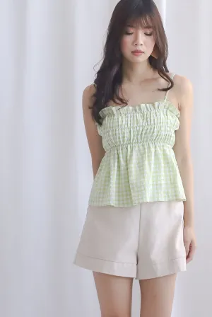 Margot Gingham Spag Babydoll Top In Green