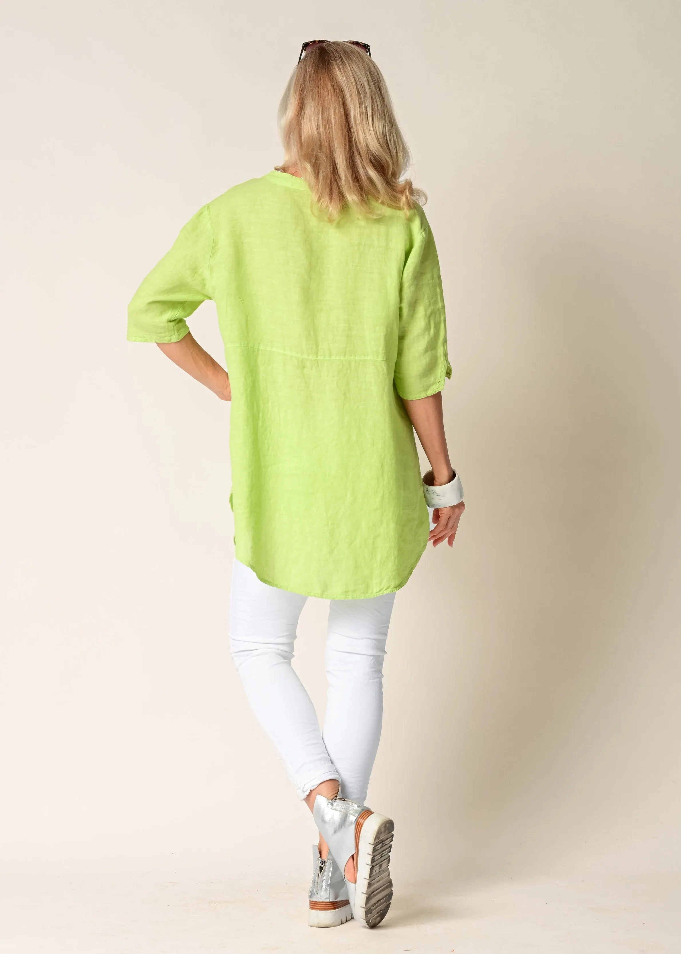 Marigold Linen Top in Lime Splice