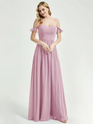 Mauve 3 In 1 Detachable Straps Convertible Chiffon Bridesmaid Dress