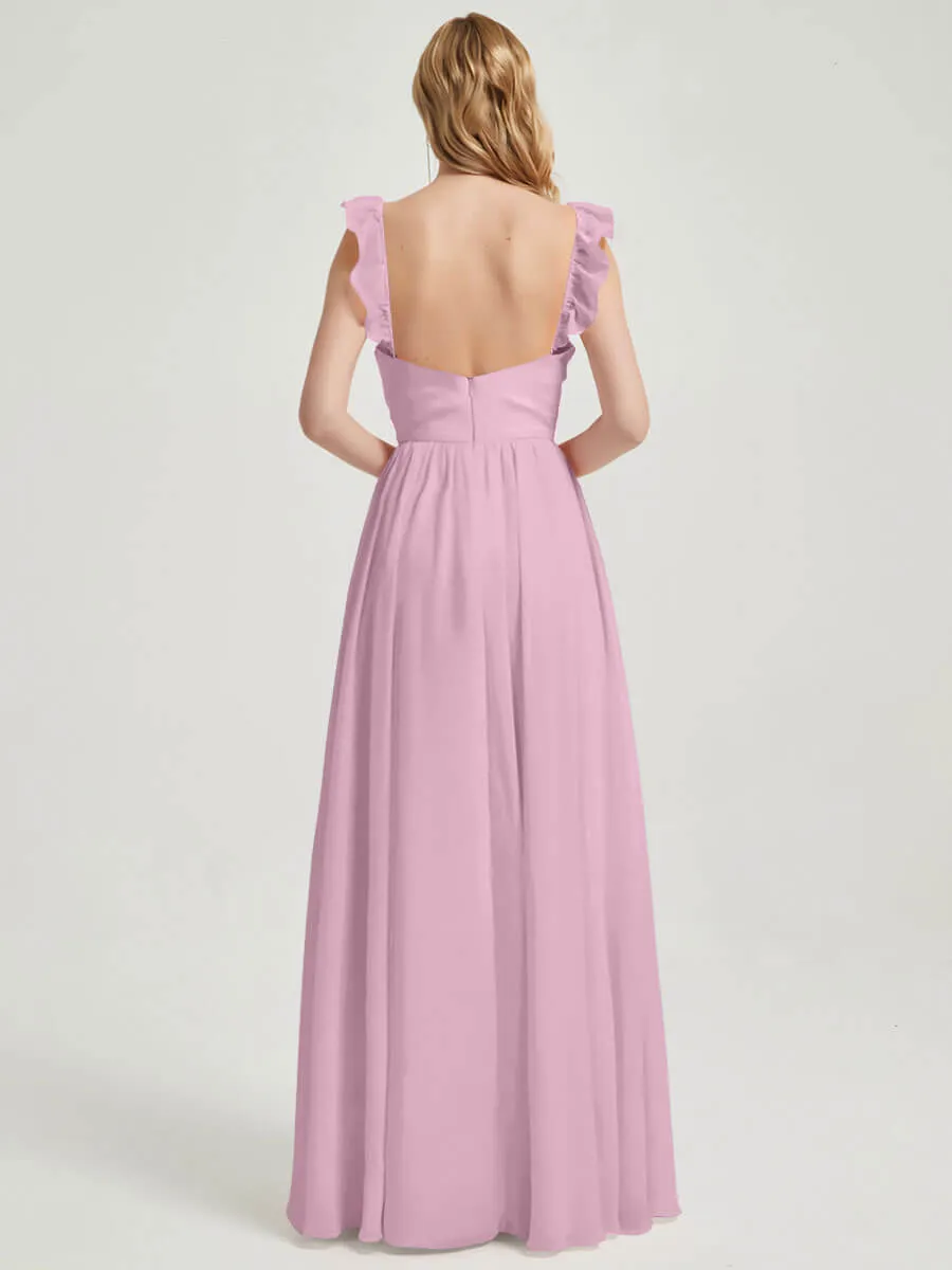 Mauve 3 In 1 Detachable Straps Convertible Chiffon Bridesmaid Dress