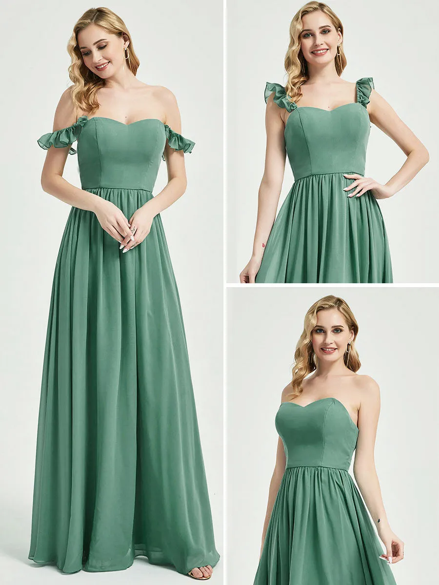 Mauve 3 In 1 Detachable Straps Convertible Chiffon Bridesmaid Dress